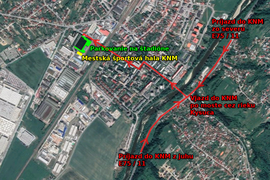 Mapa parkovania pri Mestskej športovej hale v KNM